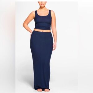 Skims Soft Lounge Ribbed Navy Blue Maxi Skirt